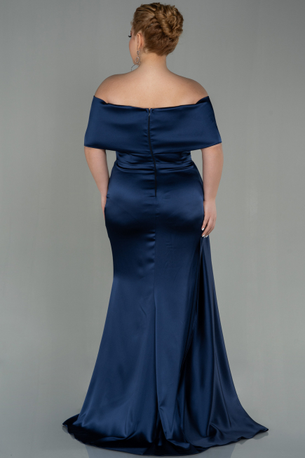 Robe Grande Taille Longue Satin Bleu Marine ABU2873