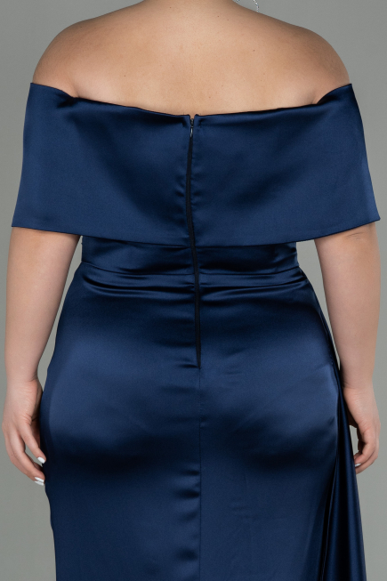 Robe Grande Taille Longue Satin Bleu Marine ABU2873