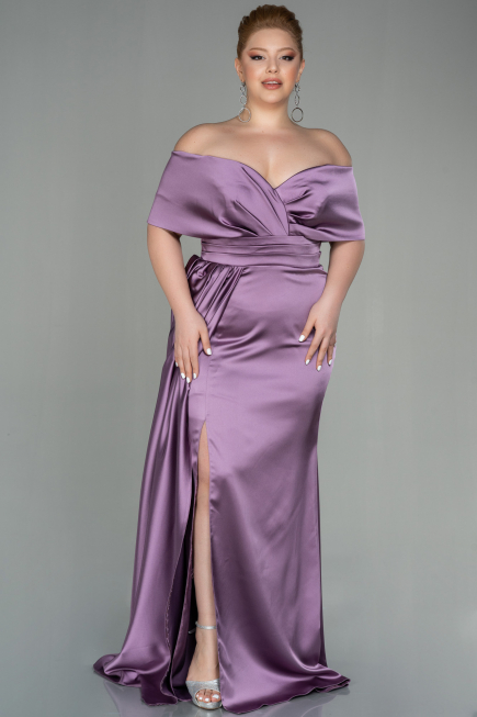 Robe Grande Taille Longue Satin Lavande ABU2873
