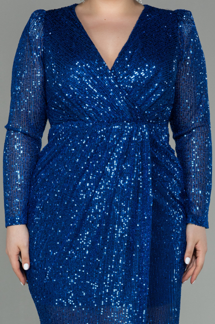 Robe de Soirée Grande Taille Longue Squameuse Bleu Saxe ABU2878