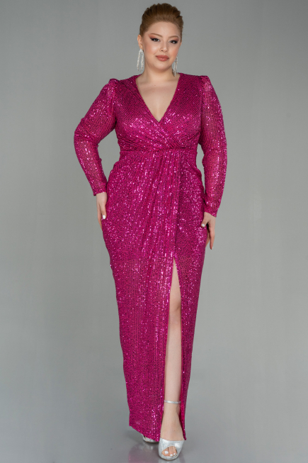 Robe de Soirée Grande Taille Longue Squameuse Fushia ABU2878
