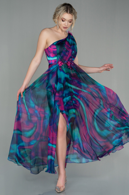 Robe de Soirée Longue Mousseline Fushia ABU2882