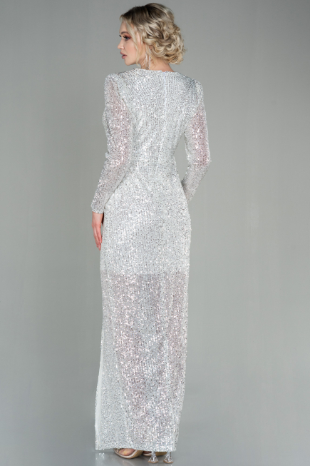 Robe de Soirée Longue Squameuse Beige ABU2859