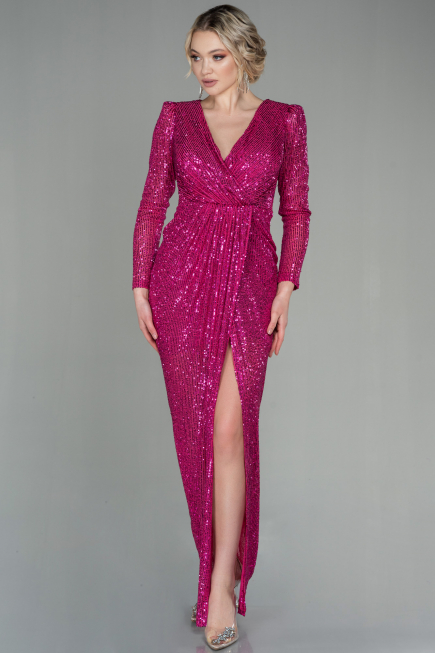 Robe de Soirée Longue Squameuse Fushia ABU2859