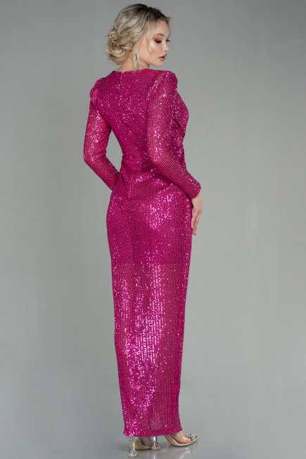 Robe de Soirée Longue Squameuse Fushia ABU2859