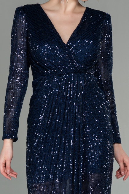 Robe de Soirée Longue Squameuse Bleu Marine ABU2859
