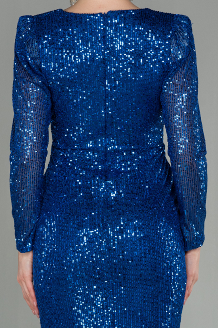 Robe de Soirée Longue Squameuse Bleu Saxe ABU2859