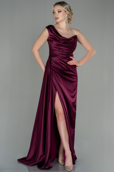 Robe de Soirée Longue Satin Couleur Cerise ABU2173