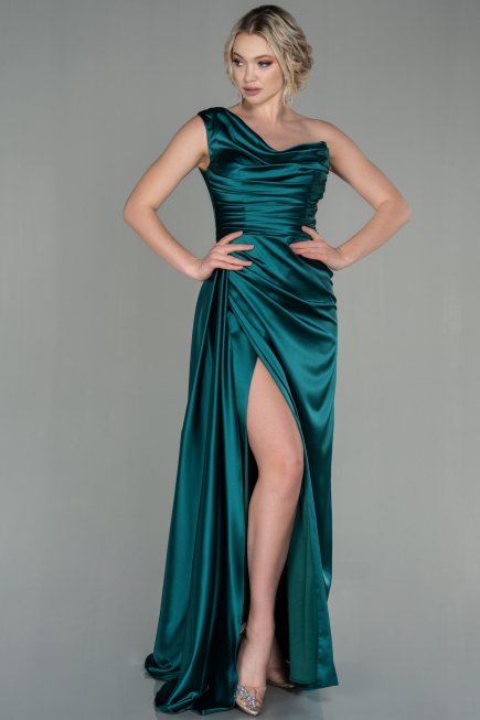 Robe de Soirée Longue Satin Émeraude ABU2173