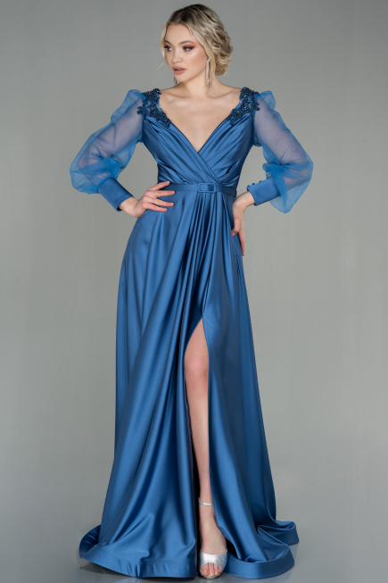 Robe De Soirée Satin Longue Indigo ABU2830