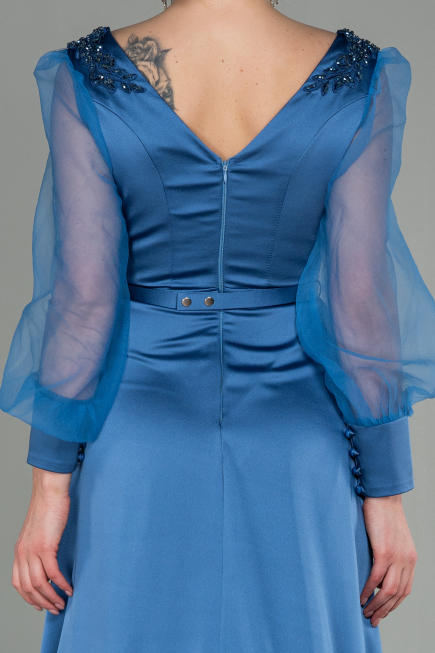 Robe De Soirée Satin Longue Indigo ABU2830
