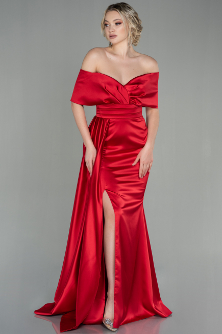 Robe de Soirée Longue Satin Rouge ABU2893