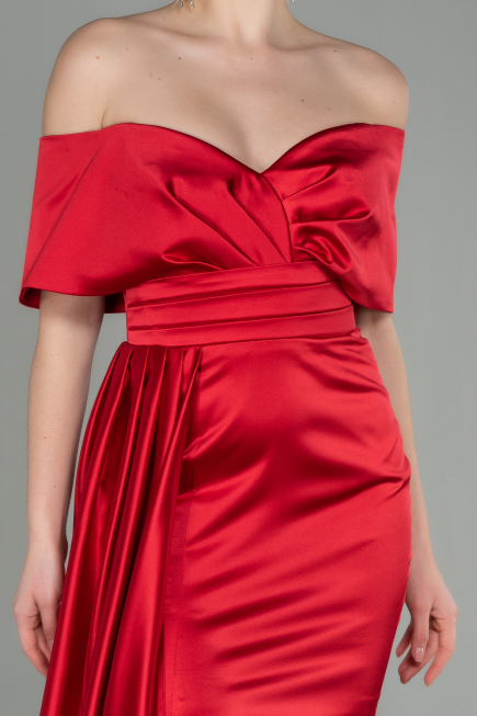 Robe de Soirée Longue Satin Rouge ABU2893
