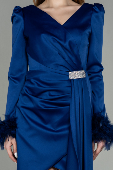 Robe de Cérémonie Courte Satin Bleu Marine ABU2902