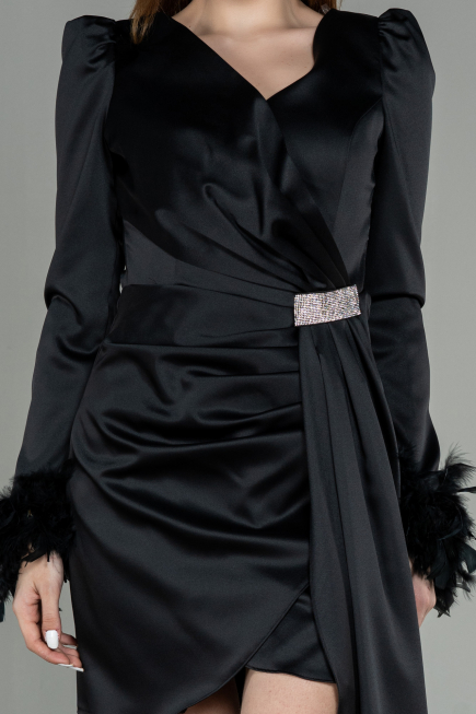 Robe de Cérémonie Courte Satin Noir ABU2902