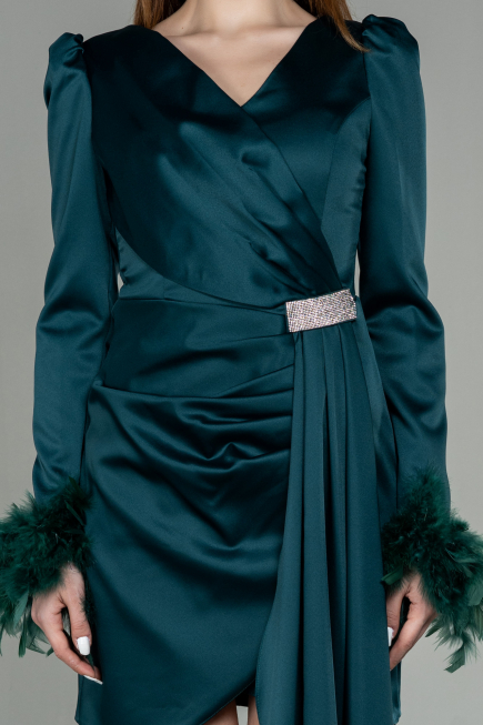 Robe de Cérémonie Courte Satin Émeraude ABU2902