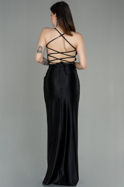 Robe De Soirée Satin Longue Noir ABU2800