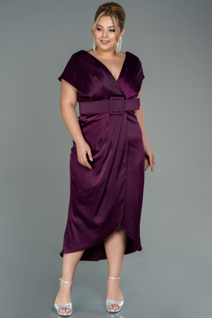 Robe de Soirée Grande Taille Midi Satin Couleur Cerise ABK1499