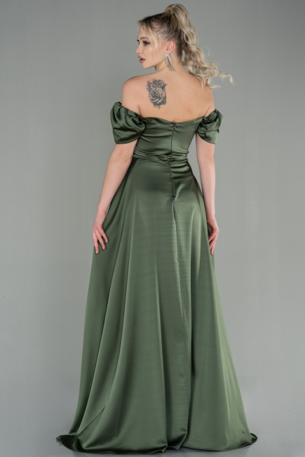 Robe de Soirée Longue Satin Kaki ABU2903