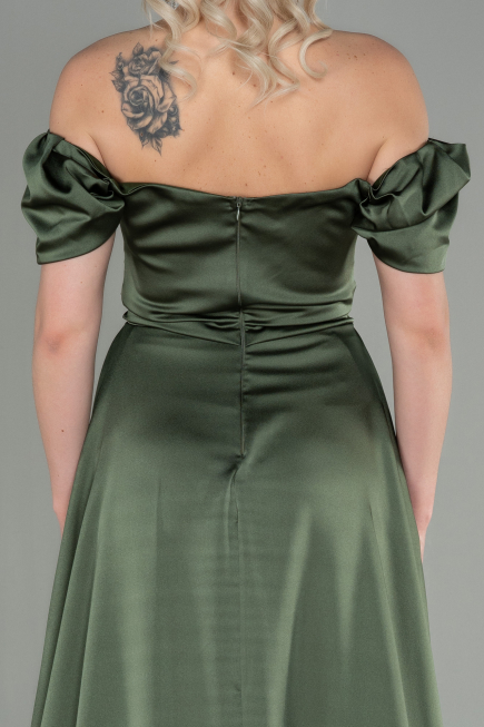 Robe de Soirée Longue Satin Kaki ABU2903