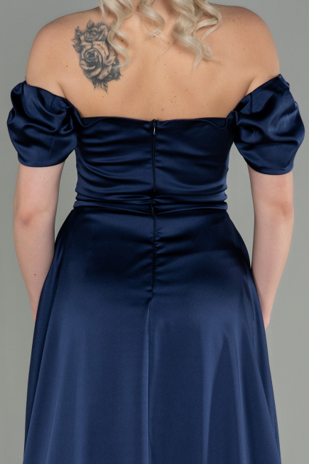 Robe de Soirée Longue Satin Bleu Marine ABU2903