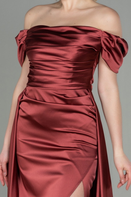 Robe de Soirée Longue Satin Marron Clair ABU2903