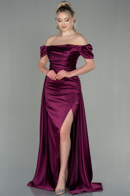 Robe de Soirée Longue Satin Couleur Cerise ABU2903