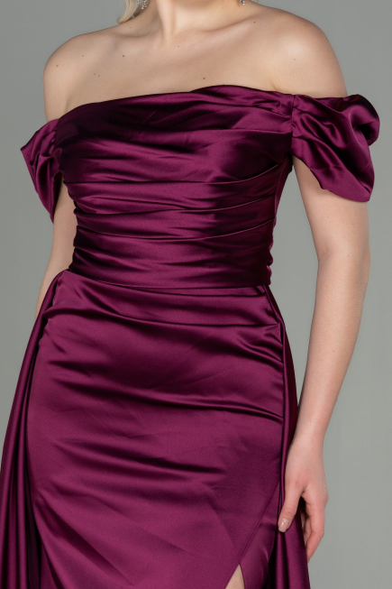 Robe de Soirée Longue Satin Couleur Cerise ABU2903