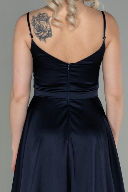 Robe De Soirée Satin Longue Bleu Marine Foncé ABU1601