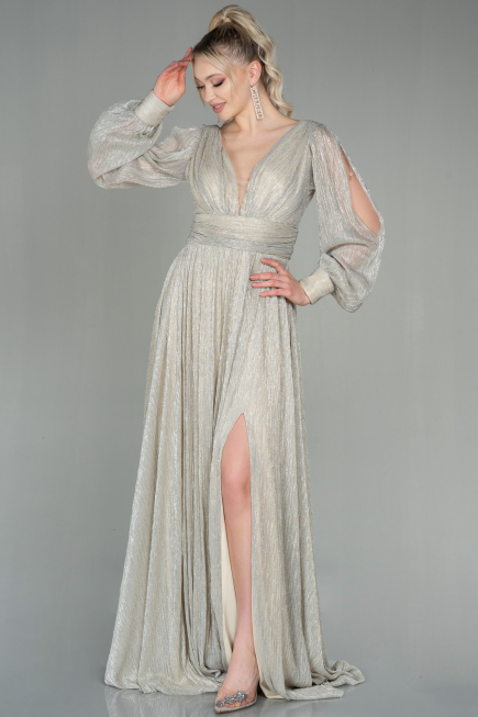 Robe de Soirée Longue Beige ABU2905