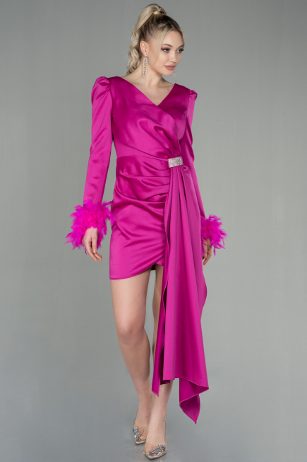 Robe de Cérémonie Courte Satin Fushia ABU2902
