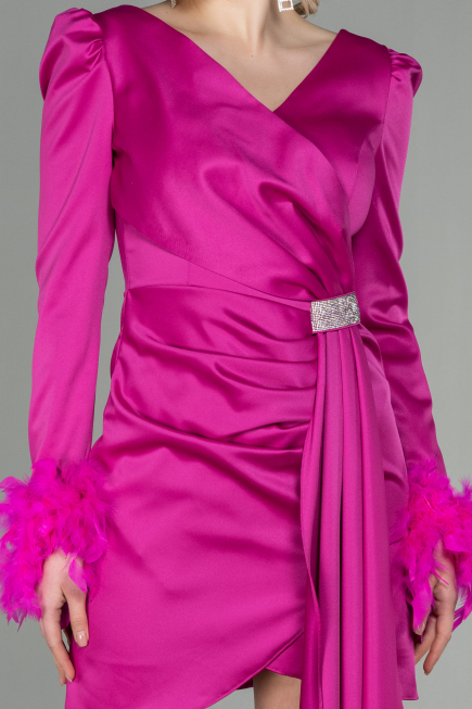 Robe de Cérémonie Courte Satin Fushia ABU2902
