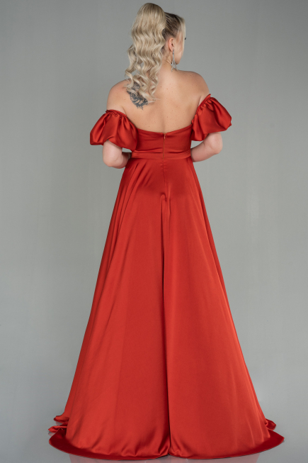 Robe de Soirée Longue Satin Brique ABU2917