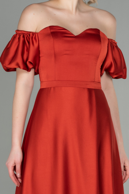 Robe de Soirée Longue Satin Brique ABU2917