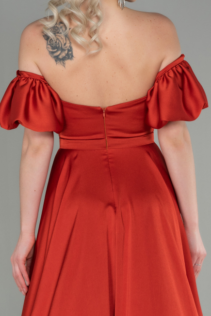 Robe de Soirée Longue Satin Brique ABU2917