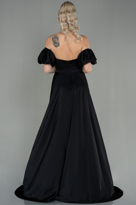 Robe de Soirée Longue Satin Noir ABU2917