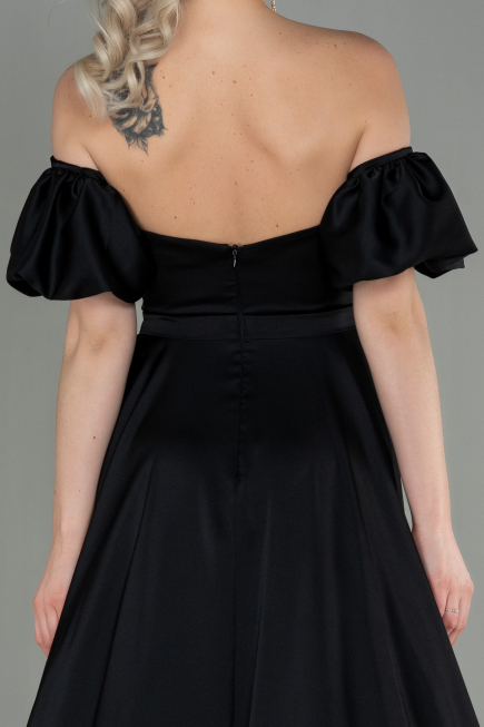 Robe de Soirée Longue Satin Noir ABU2917