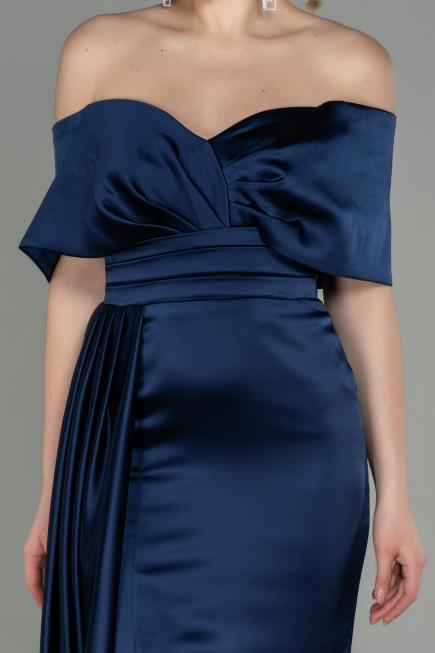 Robe de Soirée Longue Satin Bleu Marine ABU2893
