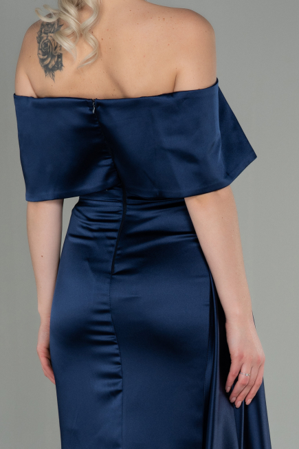 Robe de Soirée Longue Satin Bleu Marine ABU2893