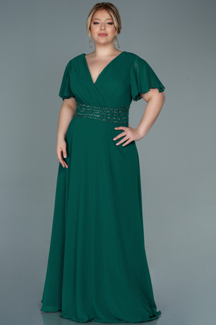 Robe de Soirée Grande Taille Longue Mousseline Vert ABU2755