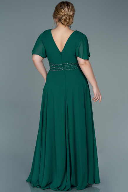 Robe de Soirée Grande Taille Longue Mousseline Vert ABU2755