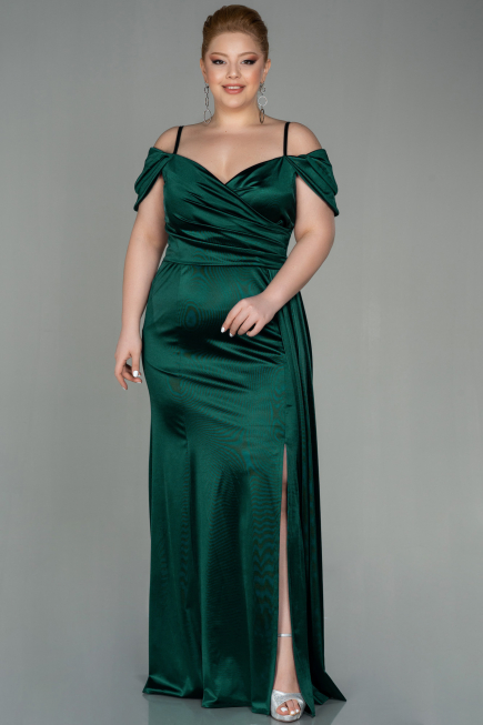 Robe Grande Taille Longue Satin Émeraude ABU2855