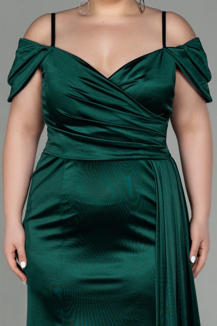 Robe Grande Taille Longue Satin Émeraude ABU2855