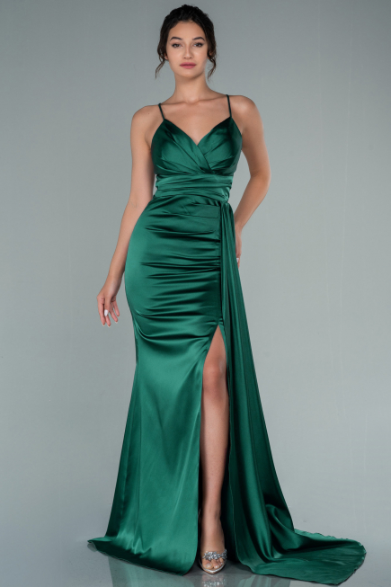 Robe de Fiançaille Longue Satin Émeraude ABU2495