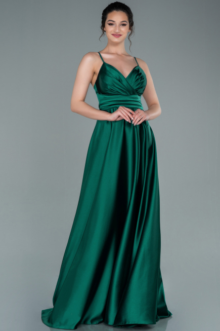 Robe de Soirée Longue Satin Émeraude ABU2375