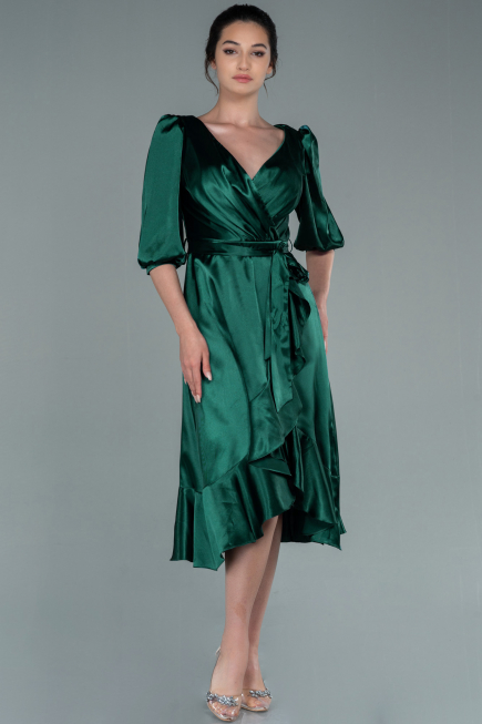 Robe de Cérémonie Midi Satin Émeraude ABK1409