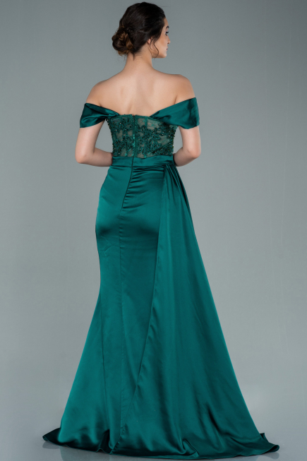Robe de Soirée Longue Satin Émeraude ABU2374