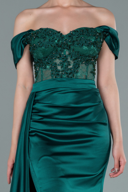 Robe de Soirée Longue Satin Émeraude ABU2374