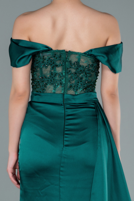Robe de Soirée Longue Satin Émeraude ABU2374