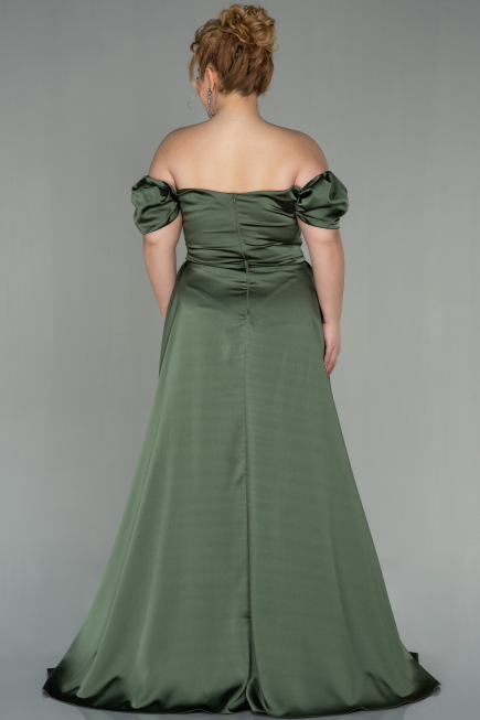 Robe de Soirée Grande Taille Longue Satin Kaki ABU2923